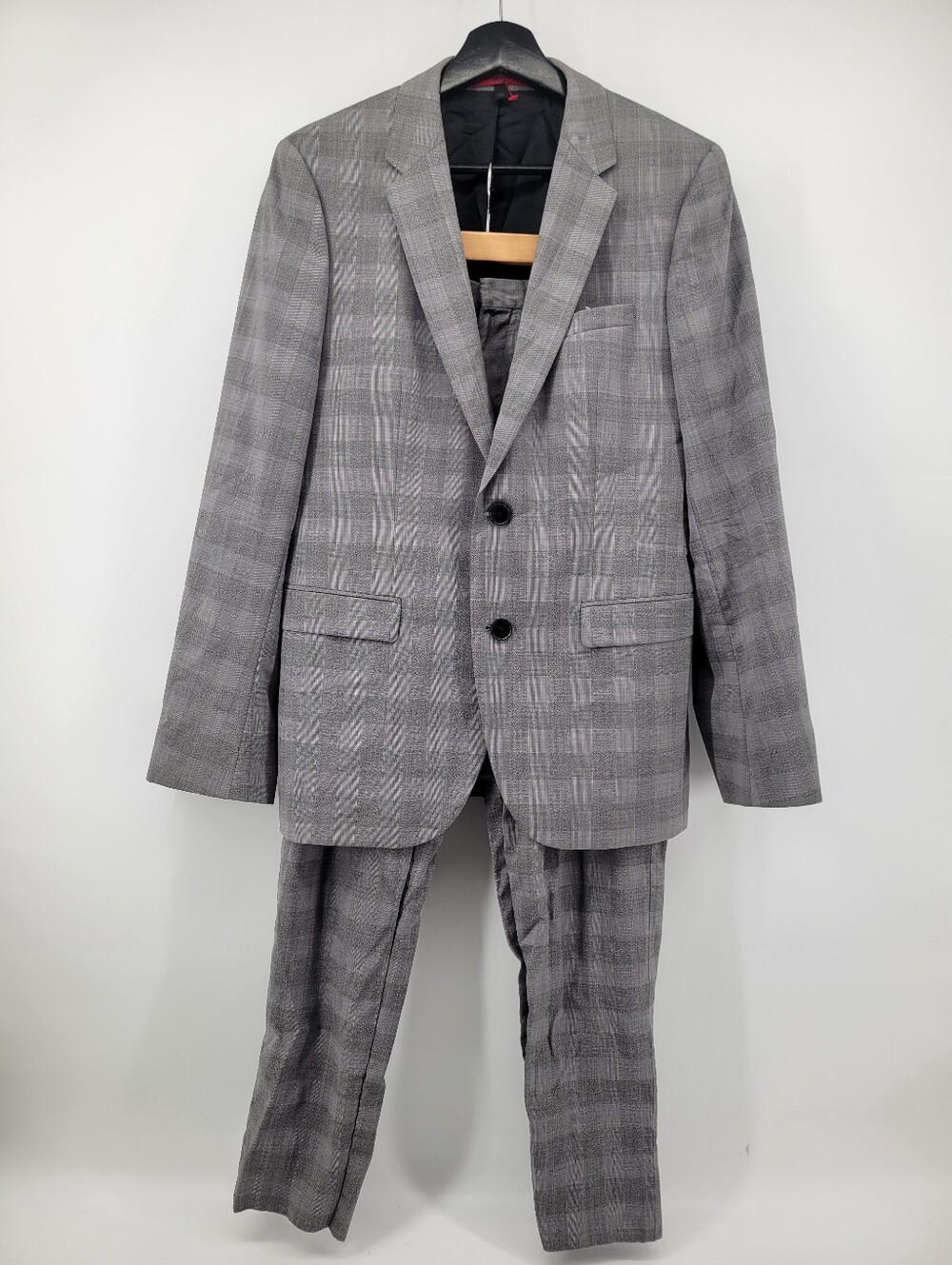 Hugo Hugo Boss Wool Gray Plaid Men's Suit Blazer and Pants 38R